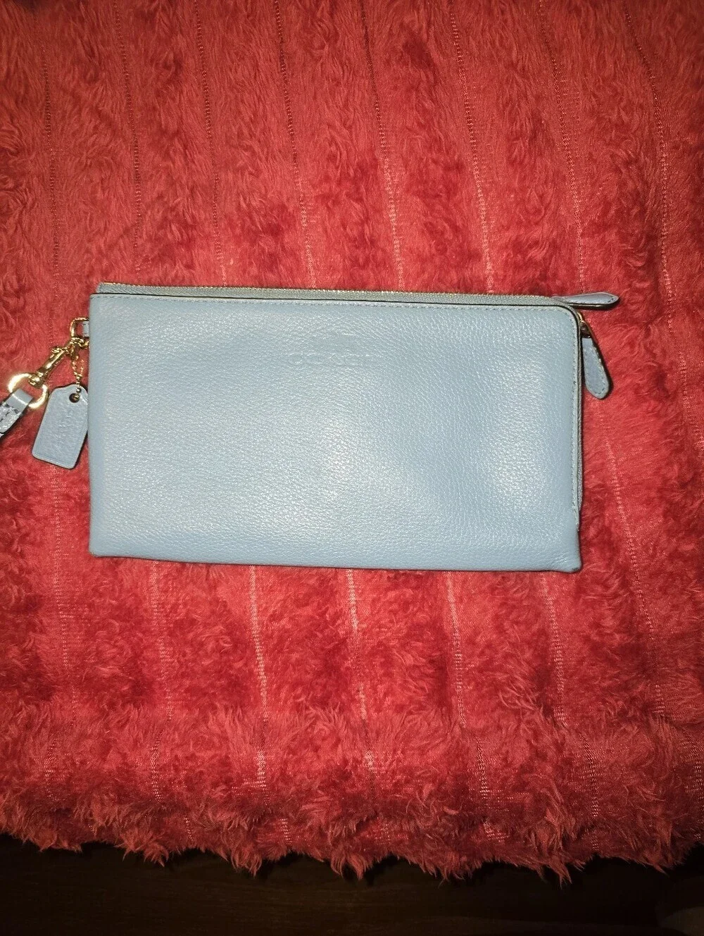 Coach Light Blue Double Leather Wristlet